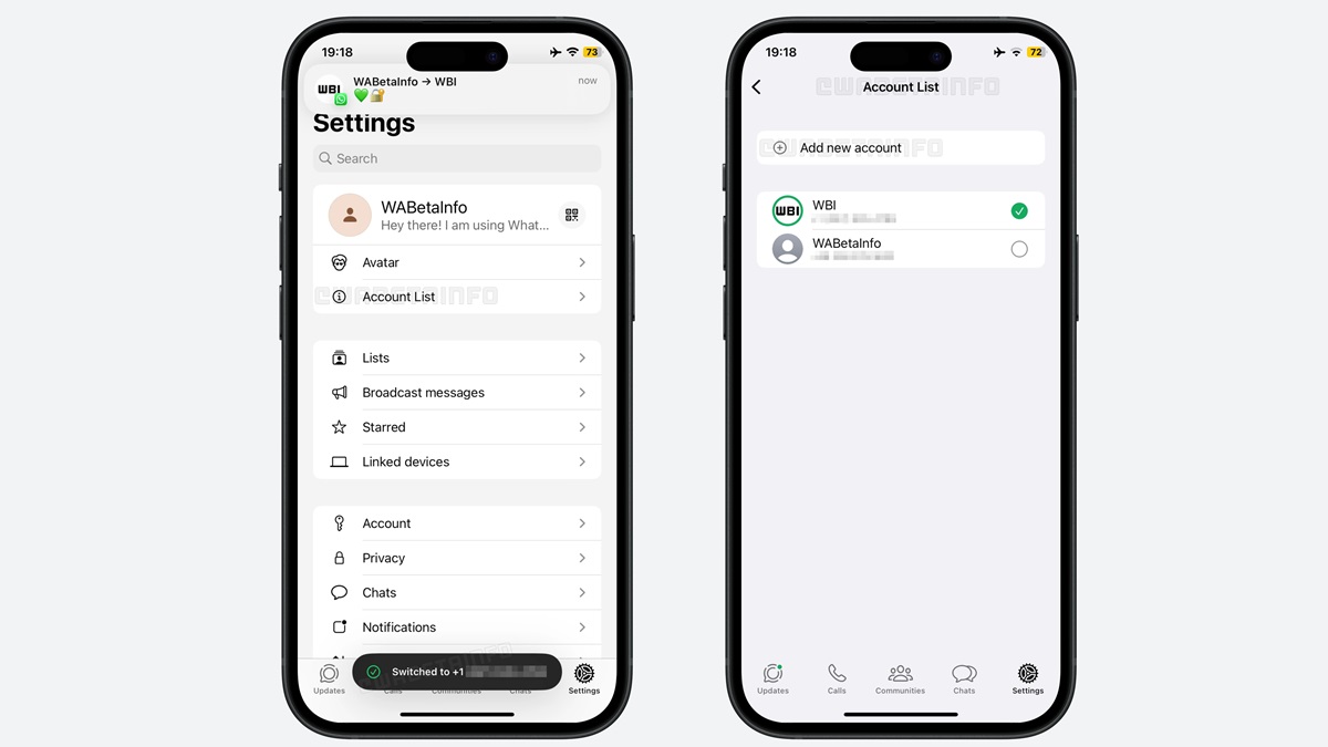قابلیت جابجایی بین چند حساب به نسخه بتای واتساپ برای iOS اضافه شد